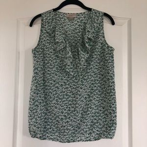 LOFT Green Ruffle V-neck Tank Blouse